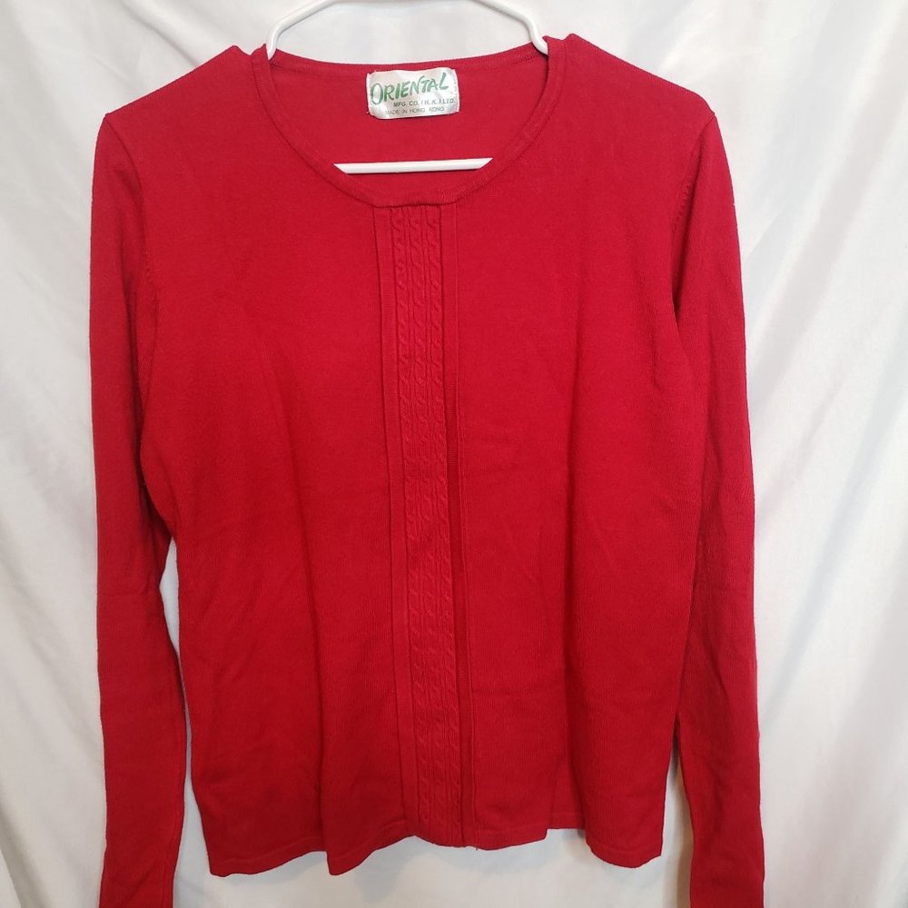 Vintage Red Acrylic Pullover Oriental Hong Kong Long Sleeves Size Small